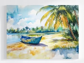 Vászonkép Canvas Trópusi Tengerpart Hajó Pálmafák Akvarell Tenger 80x60