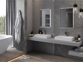 Mexen Erma 50 x 70 cm-es, LED 6000K világítású, páramentes fürdőszobai tükör, fekete keret - 9814-050-070-611-70