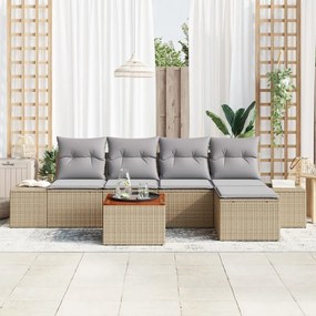 6 darabos Kerti Kanapészett Párnákkal Bézs Poli Rattan Acacia