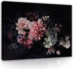 Hálószoba Vászon Falikép Virágok Modern Nagy Fekete 120x80