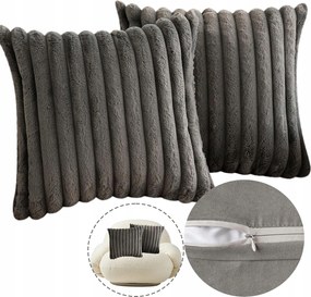 Párnahuzat bársony csíkos takaró puha, kényelmes, díszes, 2 db, szürke, 50x50