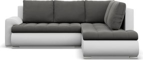 Tokio sarokkanapé, L alakú háttámlával, 2 ágyneműtartóval, bársony + műbőr, jobboldali, szürke - fehér