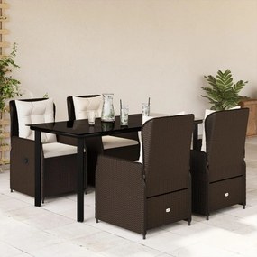 5 részes barna polyrattan kerti étkezőgarnitúra párnákkal