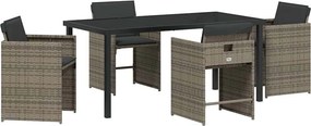 vidaXL Kert étkező szett párnával 5 pcs Szürke polirattan