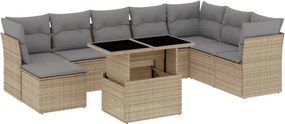 vidaXL 9 részes bézs polyrattan kerti ülőgarnitúra párnákkal