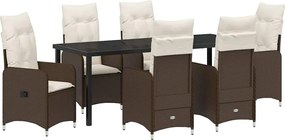 vidaXL Kert étkező szett párnával 7 pcs Barna polirattan