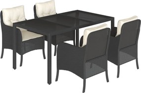 vidaXL 5 részes fekete polyrattan kerti étkezőgarnitúra párnákkal