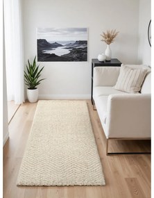 Krémszínű-elefántcsont színű kézi szövésű gyapjúkeverék futószőnyeg 80x200 cm Majoli – Elle Decoration