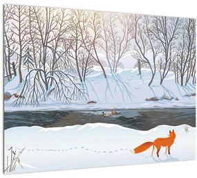 Kép - róka a téli tájban (70x50 cm)
