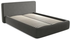 Sötétszürke kárpitozott ágyneműtartós franciaágy ágyráccsal 180x200 cm Kiana – Makamii