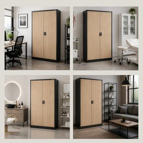 Fém irodai iratszekrény antracit / sonoma tölgy: Eco Design JAN II, 1150 x 1850 x 400 mm