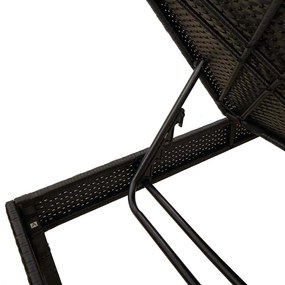 fekete polyrattan napozóágy párnával 55x200x44 cm