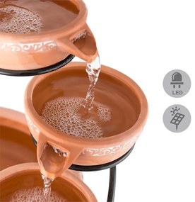 Empoli, vízeséses szökőkút, terrakotta, 5 szint, 200 l/h, napelemes, 2 W, LED