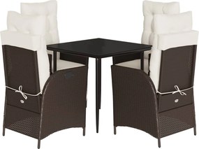 vidaXL 5 részes barna polyrattan kerti étkezőgarnitúra párnákkal