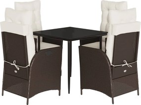 vidaXL 5 részes barna polyrattan kerti étkezőgarnitúra párnákkal
