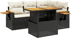vidaXL 5 részes fekete polyrattan kerti kanapészett párnákkal