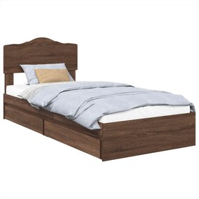 vidaXL Tárolós Ágy fejtámlával fiókkal Barna Tölgy 70 x 190 cm Faanyag