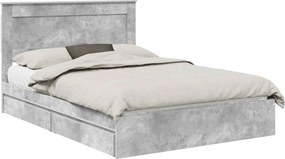 vidaXL Tárolós Ágy fejtámlával Beton Szürke 150 x 200 cm Faanyag