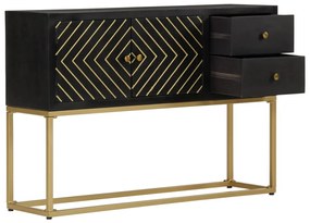 fekete és arany tömör mangófa tálalószekrény 110 x 30 x 75 cm