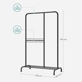 Ruhatartó, ruhaállvány állítható akasztórúddal, fekete