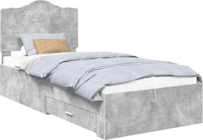 vidaXL Ágykeret fejtámlával fiókkal Beton Szürke 90 x 200 cm Faanyag
