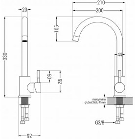 Mexen FOGGIA - Magas csap / mosogató, Fekete, 671800-70