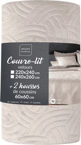 Krémszínű bársony ágytakaró és párnahuzat szett 240x260 cm Solange – douceur d'intérieur