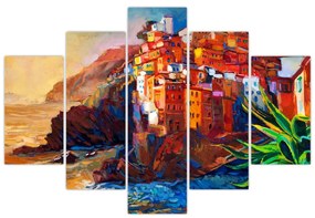 Kép - Falu Cinque Terre partján, az olasz riviérán, modern impresszionizmus (150x105 cm)