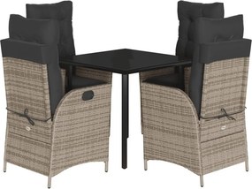 vidaXL 5 részes szürke polyrattan kerti étkezőgarnitúra párnával