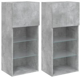 2 db betonszürke TV-szekrény LED-világítással 40,5 x 30 x 90 cm
