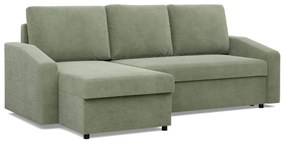 Zeus sarokkanapé, 2 ágyneműtartóval, döntött kartámasz, kordbársony, univerzális oldal, bonell töltet, zöld