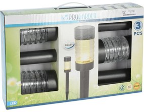 ProGarden Rozsdamentes acél napelemes lámpákszett, 3 db, meleg fehér