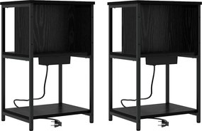 vidaXL Éjjeliszekrény 2 pcs Fekete tölgy 38 x 31 x 61 cm Faanyag