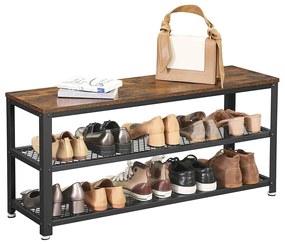 Cipőpad, cipőtartó 2 polccal, rusztikus barna és fekete