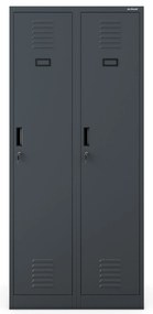 Pléh öltözőszekrény talpazaton, kétmodulos, polccal és köztes fallal KACPER, 800 x 1800 x 500 mm, antracit