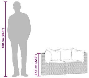 vidaXL 2 db barna polyrattan kerti sarokkanapé párnákkal