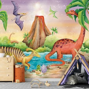 Gario Fotótapéta Színes dinoszauruszok a tónál Anyag: Vlies, Méret: 100 x 70 cm