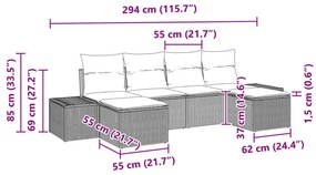 6 Részes Kert Kanapé Készlet Párnákkal Bézs Poli Rattan Akác