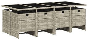 9részes világosszürke polyrattan kerti étkezőgarnitúra párnával
