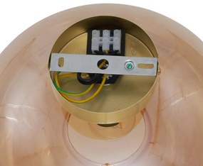 Art Deco mennyezeti lámpa sárgaréz színű, borostyán üveggel - Busa