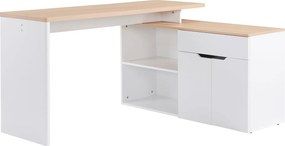 HOMCOM Fehér Világos Fa Számítógépasztal Moduláris Többfunkciós Dupla Fakk + Fiók és Szekrény | Aosom