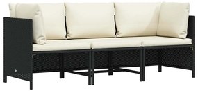 vidaXL 3 személyes fekete polyrattan kerti kanapé párnákkal