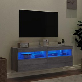 2 db szürke sonoma fali TV-szekrény LED-ekkel 60x30x40 cm