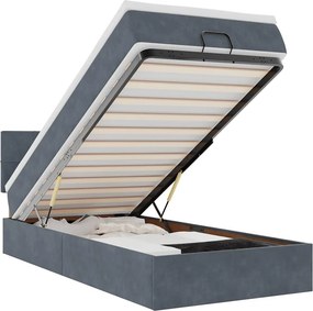 vidaXL Ottomán ágykeret matraccal sötétszürke 90x190cm bársony