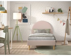 Rózsaszín kárpitozott egyszemélyes ágy ágyráccsal 90x200 cm MOON – Vipack