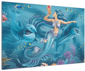 Kép - Sellő delfinekkel (90x60 cm)