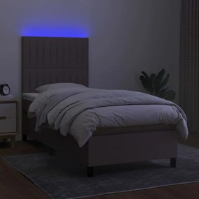 tópszínű szövet rugós és LED-es ágy matraccal 90x200 cm
