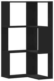 3 szintes fekete szerelt fa sarok könyvespolc 50 x 50 x 102 cm