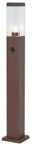 Kültéri lámpa rozsdabarna színben, átlátszó üveggel, 80 cm, IP44, aljzattal és mozgásérzékelővel - Malios
