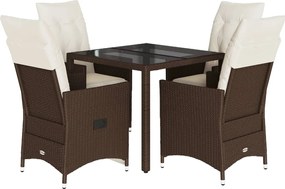 vidaXL 5 részes barna polyrattan kerti étkezőgarnitúra párnákkal